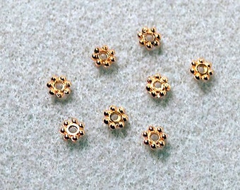 Golden Daisy Spacer Beads- spacer beads- tiny daisy spacers- beading supplies- designer beads- craft supplies- gold spacers- metal beads