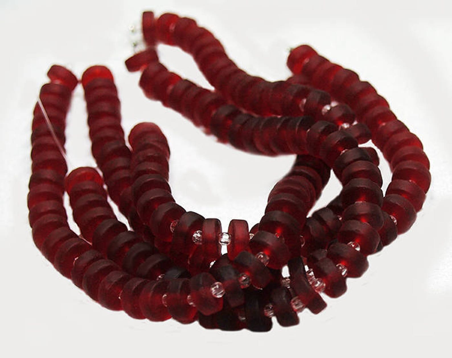 Cherry Red Button Heishi Recycled Sea Glass Beads Beach Etsy