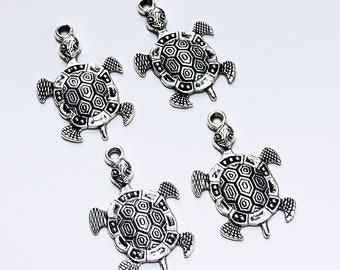 Lead Free Antiqued Silver Turtle Focal Pendant- jewelry findings- pendants- turtle charms-beading supplies-designer pendants-designer charms