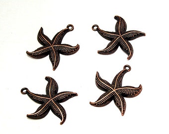 Antiqued Copper Starfish- lead free pendants, beach theme charms