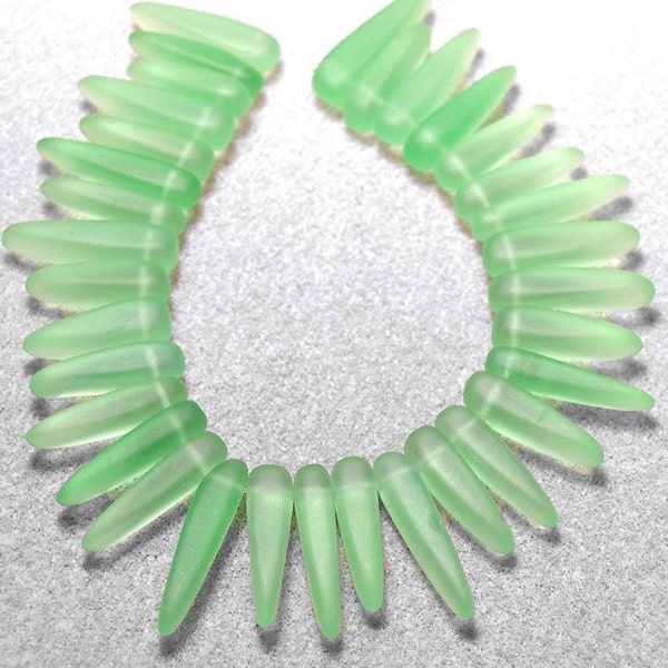 Spring Green Daggers- recycled sea glass beads
