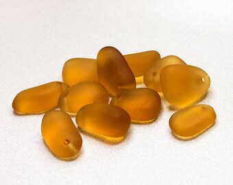 Amber Colored Sea Glass Chunks-recycled sea glass beads-beach glass beads-cultured sea glass beads-designer beads- chunky beads-nugget beads