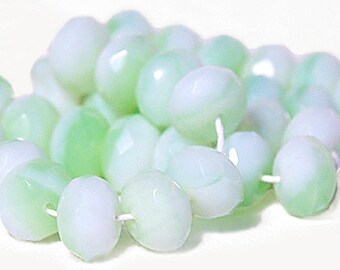 Seafoam- Czech glass beads-faceted glass bead-designer bead-beading supplies-jewelry supplies-light green & white beads-high quality