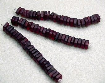 Cherry Red Square Sea Glass Spacer Beads- recycled glass
