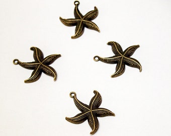 Antiqued Bronze Starfish- jewelry supplies, starfish pendants, starfish charms, bronze charms, bronze pendants, antiqued brass charms