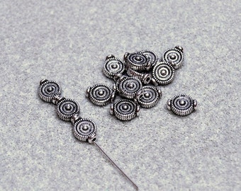 Silver Pewter Spacer Beads- antiqued silver beads- silver spacers- designer beads- ethnic style beads- vintage style beads- beading supplies