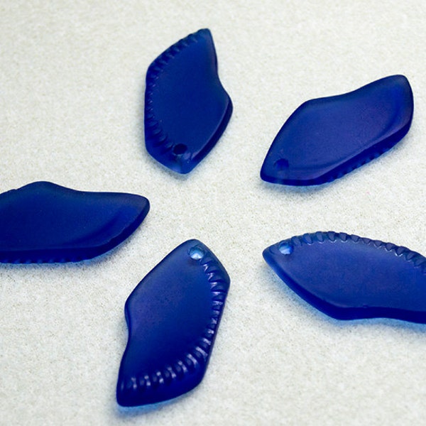 Royal Blue Bottle Cut Sea Glass Pendants- recycled glass beads- sea glass beads- beach glass beads- matte beads- beading supplies- pendant