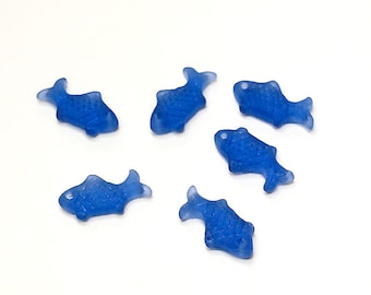 Sapphire Blue Fish Pendants- recycled sea glass beads- recycled glass pendants- frosted glass pendants- fish beads- blue fish charms