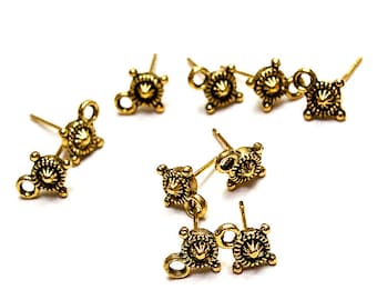 Antiqued Gold Sunburst Post Earrings- earring findings- jewelry and beading supplies