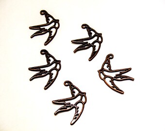 Antiqued Copper Swallows- jewelry findings, bird charms, bird pendants, copper pendant, copper charms, lead free charms, lead free pendants