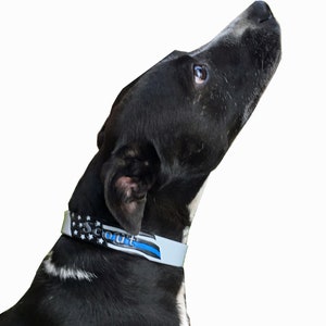 Thin blue line dog collar, leather personalized collar image 1