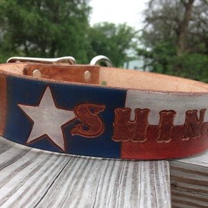 Texas Flag Dog Collar Patriotic Dog Collar Leather Dog Collar Personalized with Dogs Name image 2