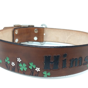 Leather dog collar with Shamrocks and Tiny Flowers Perfect for your Irish dog or cat image 1