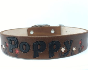 Tiny flower girl dog collar - Personalized leather dog collar