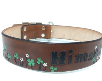 Leather dog collar with Shamrocks and Tiny Flowers Perfect for your Irish dog or cat