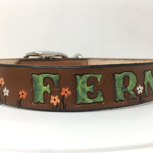 Tiny Flower Personalized Leather Dog Collar Tangerine, White and Lt Tangerine Flowers image 4