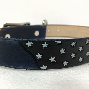 Thin blue line dog collar, Blue Jean colored leather personalized collar image 4