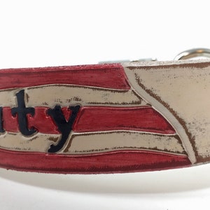 American Flag Dog Collar Personalized with Dogs Name with Distressed Cream Leather Base Color image 8