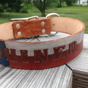 Texas Flag Dog Collar Patriotic Dog Collar Leather Dog Collar Personalized with Dogs Name image 3