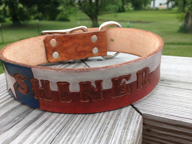 Texas Flag Dog Collar Patriotic Dog Collar Leather Dog Collar Personalized with Dogs Name image 3