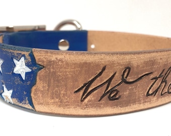 Handmade Leather Dog Collar | Patriotic Dog Collars | American Flag Design