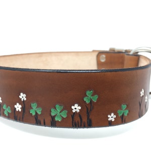 Leather dog collar with Shamrocks and Tiny Flowers Perfect for your Irish dog or cat image 7