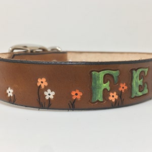 Tiny Flower Personalized Leather Dog Collar Tangerine, White and Lt Tangerine Flowers image 5