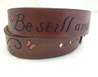 Personalized Full Grain Leather Belt for Women with Engraved Bible Verse - Custom Anniversary Gift