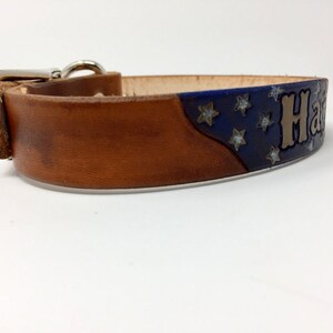 American Flag Dog Collar Patriotic Dog Collar Leather Dog Collar Personalized with Dogs Name image 3