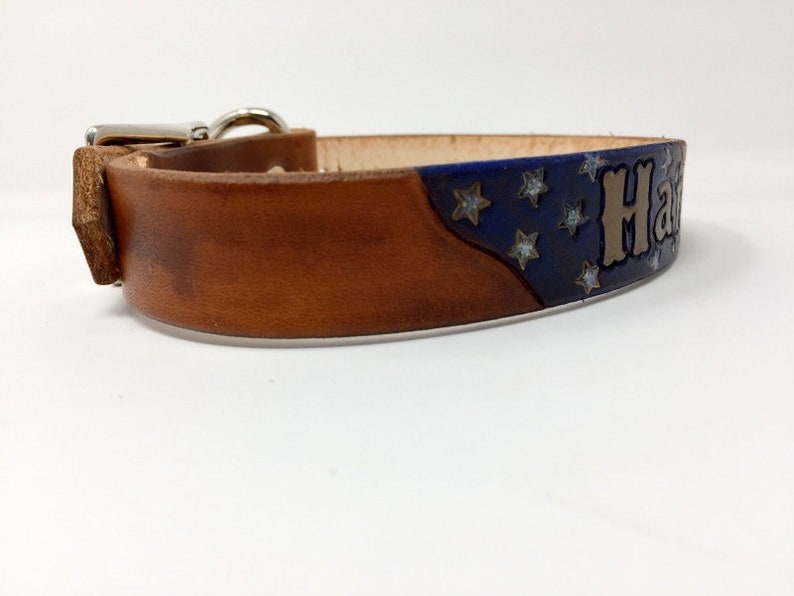 American Flag Dog Collar Patriotic Dog Collar Leather Dog Collar Personalized with Dogs Name image 3