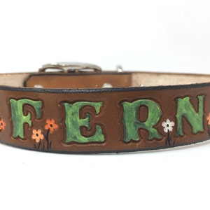 Tiny Flower Personalized Leather Dog Collar Tangerine, White and Lt Tangerine Flowers image 1