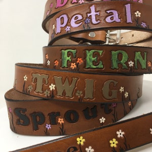 Leather Dog Collar Tiny Bright Flowers Personalized image 5