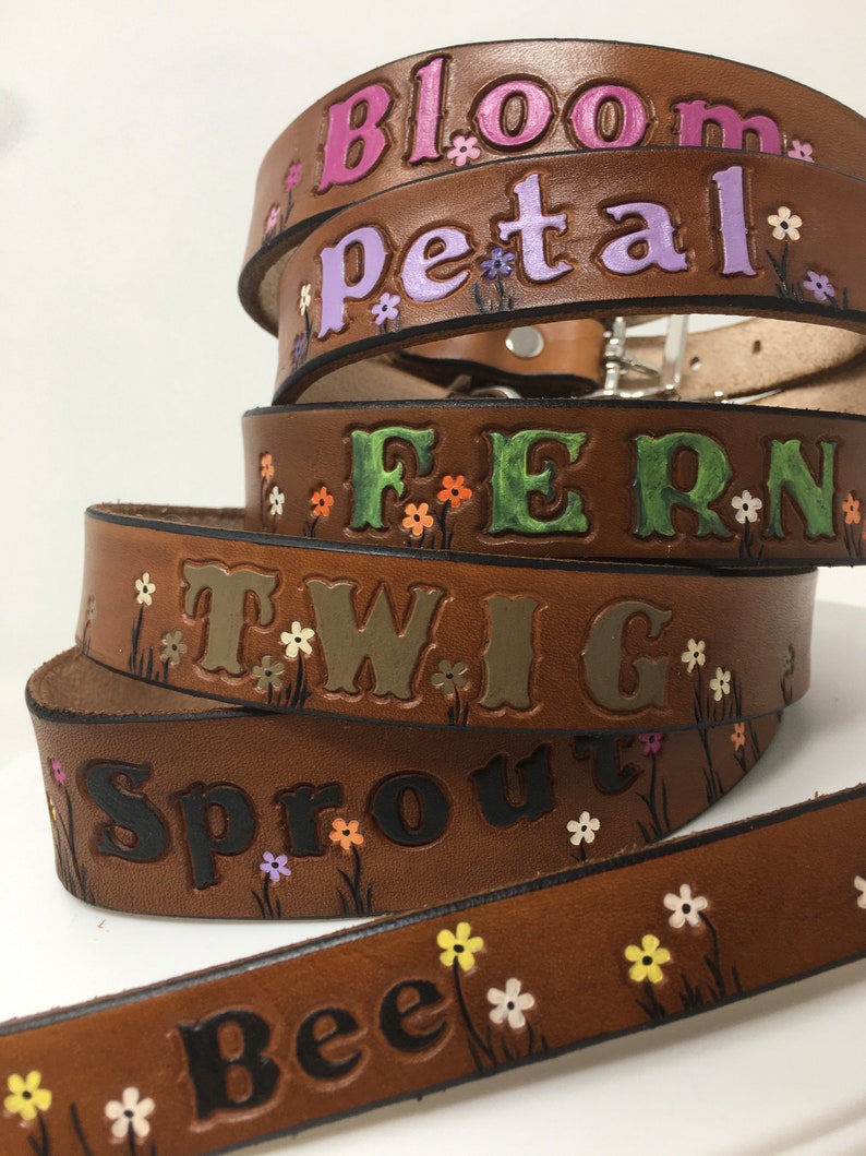 Leather Dog Collar Tiny Bright Flowers Personalized image 5