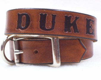 Dog Collar Leather Personalized with Name and/or Phone Number