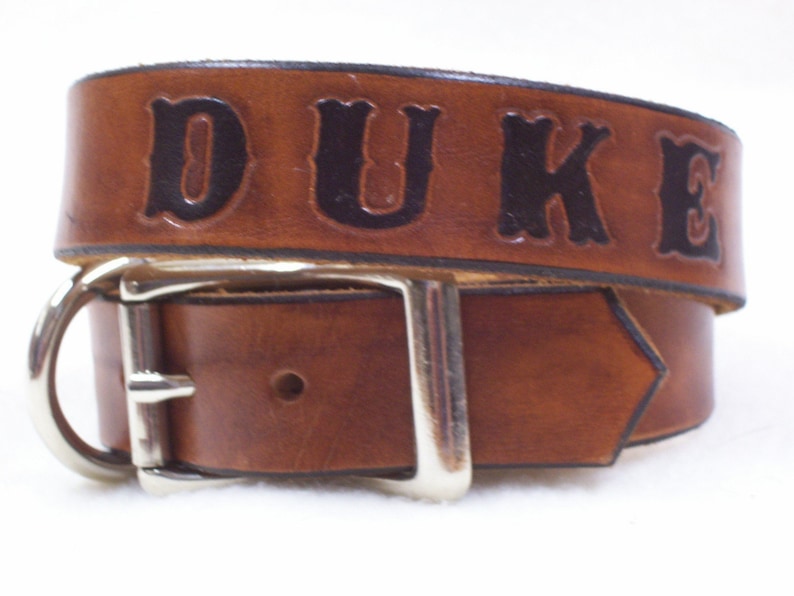 Dog Collar Leather Personalized with Name and/or Phone Number image 1