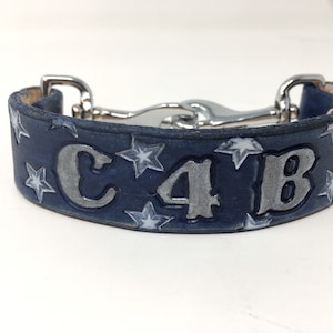 Goat Collar Custom Made to Order, Blue Jean color with white stars. image 1