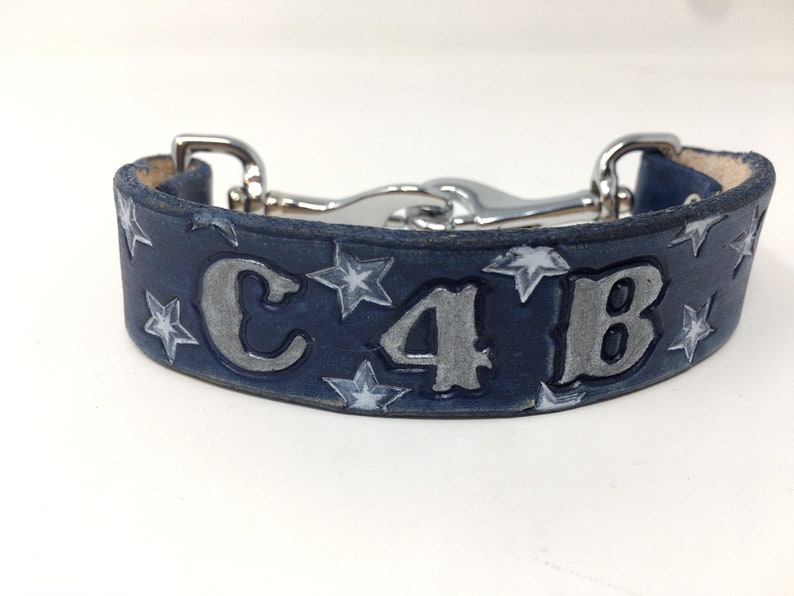 Goat Collar Custom Made to Order, Blue Jean color with white stars. image 1