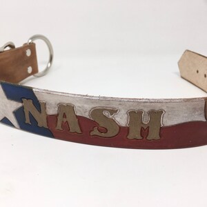 Waving Texas Flag Dog Collar Patriotic Dog Collar Leather Dog Collar Personalized with Dogs Name in Bronze image 7