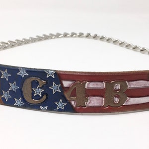 Custom Antique Flag Goat Collar for Shows, Farms & Fairs - Personalized Leather Accessory