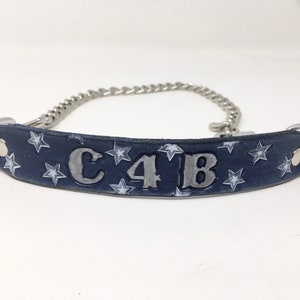 Goat Collar Custom Made to Order, Blue Jean color with white stars. image 3