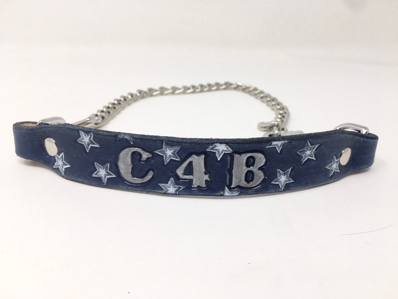 Goat Collar Custom Made to Order, Blue Jean color with white stars. image 3