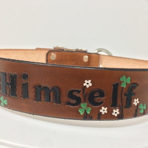 Leather dog collar with Shamrocks and Tiny Flowers Perfect for your Irish dog or cat image 3