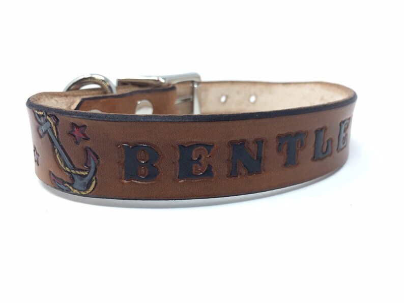 Custom Leather Dog Collars Boy Male Collar With Achor Etsy
