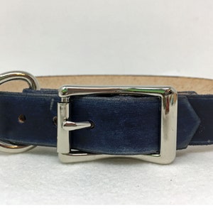 Thin blue line dog collar, Blue Jean colored leather personalized collar image 3