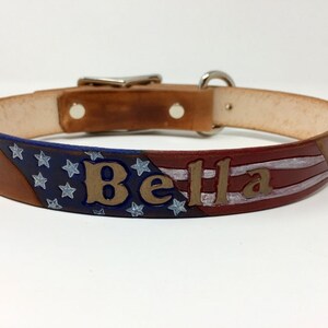 Personalized American Flag Leather Dog Collar: Patriotic Stars & Stripes