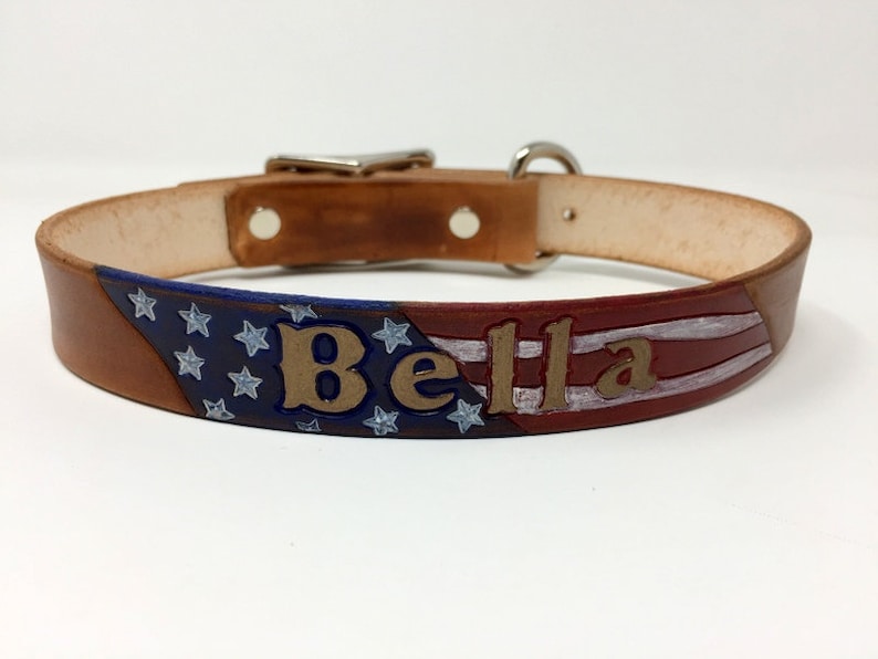 American Flag Dog Collar Patriotic Dog Collar Leather Dog Collar Personalized with Dogs Name image 6