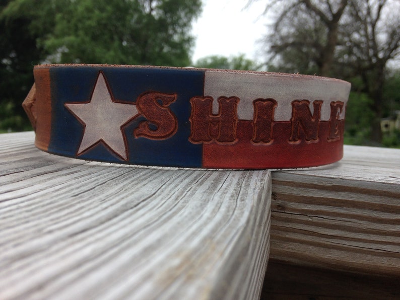 Texas Flag Dog Collar Patriotic Dog Collar Leather Dog Collar Personalized with Dogs Name image 5