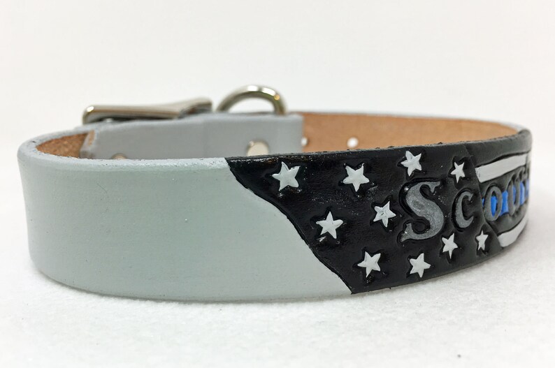 Thin blue line dog collar, leather personalized collar image 5