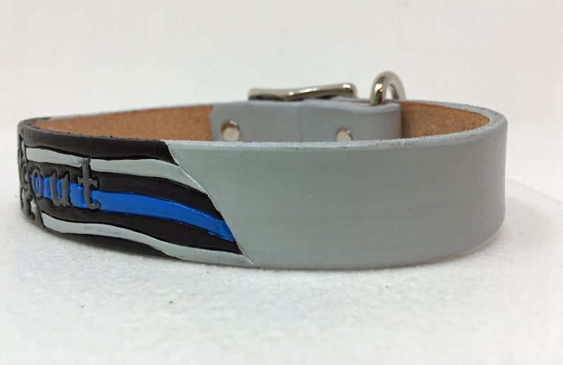 Thin blue line dog collar, leather personalized collar image 3