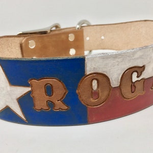 Texas Flag Dog Collar Patriotic Dog Collar Leather Dog Collar Personalized with Dogs Name image 9